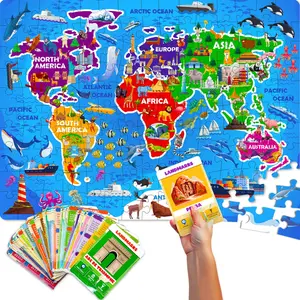 QUOKKA 150-Piece Jigsaw Puzzle & 50-Piece Double-Sided Flashcards for Ages 4-6 World Exploration