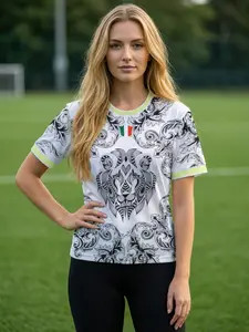 Women's Breathable Italy Soccer Jersey, Loose Fit Baroque Print Design, Sporty Style & Moisture-Wicking Fabric for Active Wear