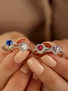 1 PC Zircon-encrusted Heart-shaped Zircon Ring, Heart Design Ring, for Women Fashion Jewelry for Festival Party Daily Clothing Decor Wedding Engagement Promise Ring Ladies Anniversary Valentine's Day Gift for Girlfriend