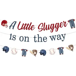 1Set Baseball Baby Shower Decorations Little Slugger Is On The Way Banner Baseball Theme Garland Baseball Theme Party Supply Hanging Wall Banner Decor for Baby Shower Baby Boy Sport Fan