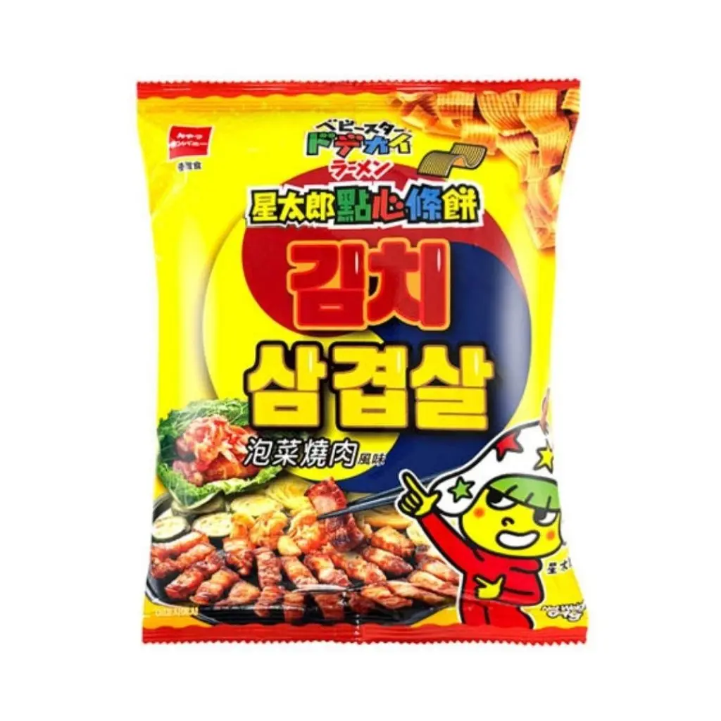 Baby Star Ramen Snack - Savory, Spicy, Crunchy Kimchi BBQ Flavor with Barbecue & Onion Extract, 64g Party Snacks for Watch Party & All Ages
