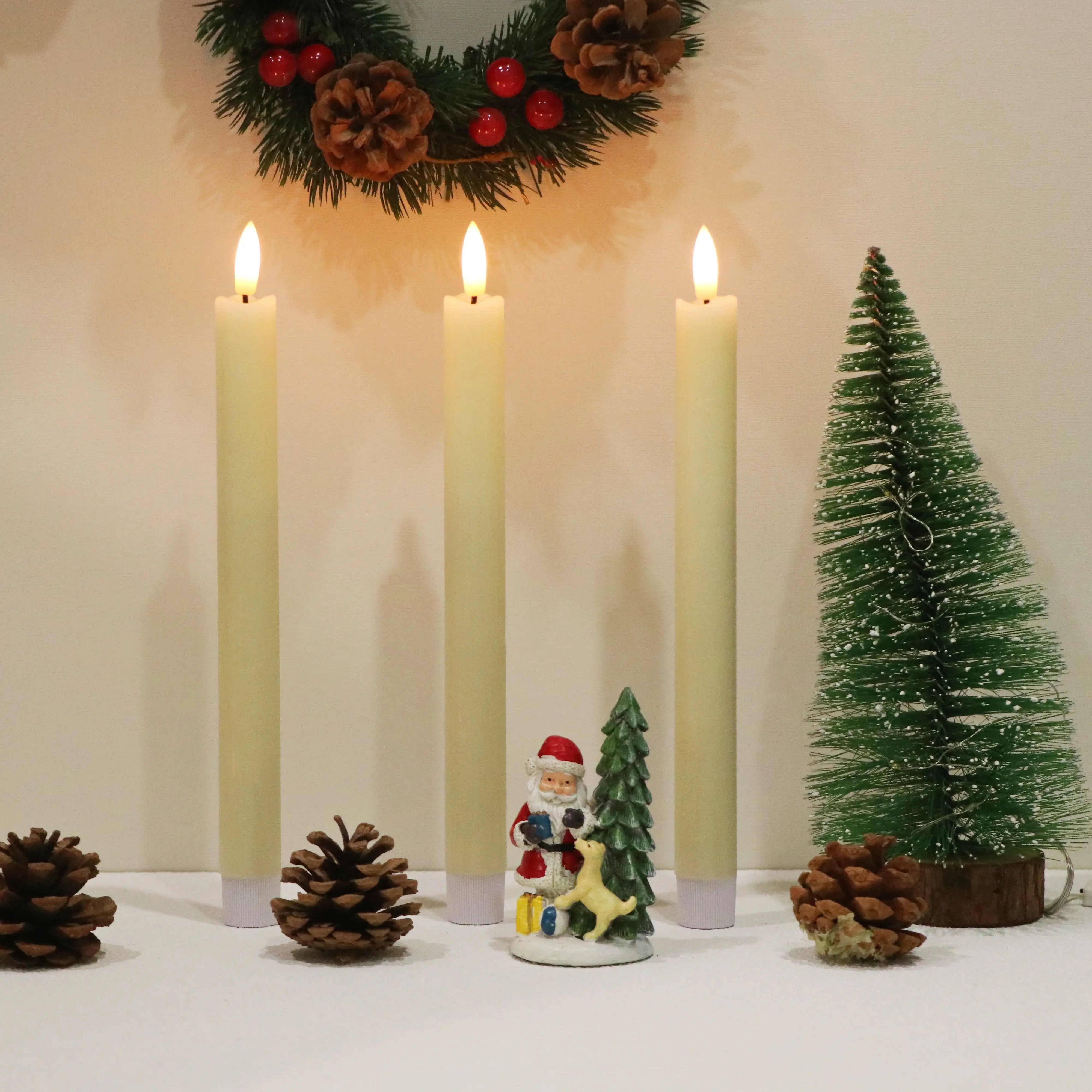 【$4.1 / Count】GenSwin Flameless Ivory Taper Candles Flickering with 10-Key Remote, Battery Operated Led Warm 3D Wick Light Window Candles Real Wax Pac