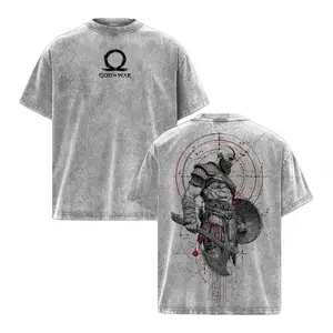 Kratos God of War Vintage Washed Shirt – Oversized Unisex Cotton T-Shirt, Double-Sided Heavyweight Graphic Tee, Greek Mythology Warrior Streetwear Apparel