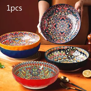 Bohemian Large Ceramic Bowl, 2000ML/67oz Super Big Salad Bowl, Dishwasher & Microwave Safe, Ideal for Salads, Fruits, Pasta, Dinnerware Set