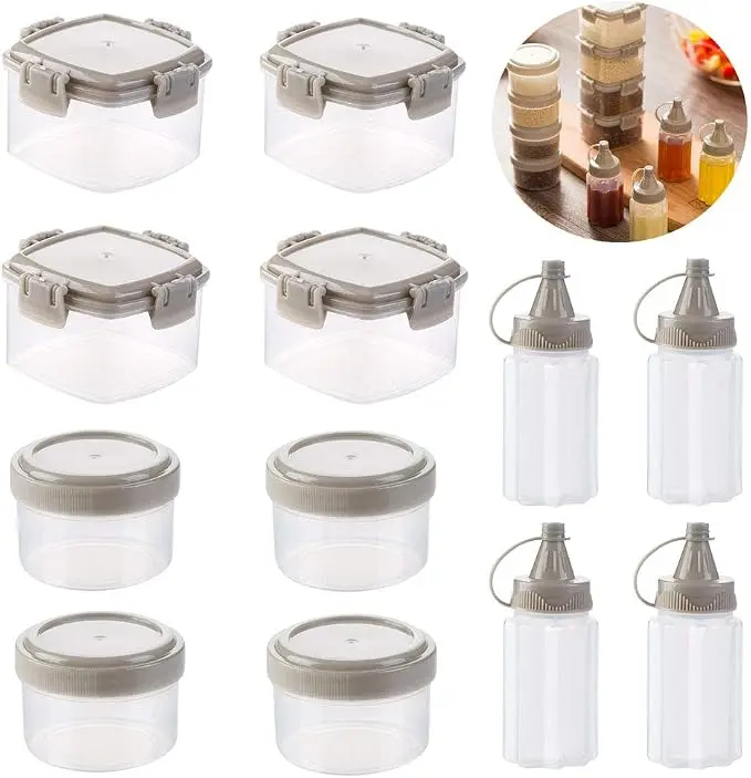 12-Pcs Square Leak-Proof Mini Squeeze Bottles Set, Kitchen Ketchup & Salad Dressing Containers, Portable for BBQ & Outdoor Use, 12Pcs