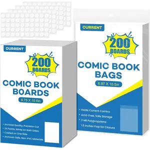200 Pack Current Comic Book Bags and Boards, 6.87" x 10.5" Acid-Free Comic Book Sleeves, Clear Protector Sleeves for Comics (200 Comic Book Bags+200 Comic Book Boards)
