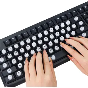 Keyboard Stickers for Long Nails with Letters, Soft  Keyboard Bubbles for Women,  Art Typing Keycaps for Desktops (White, 64 count)