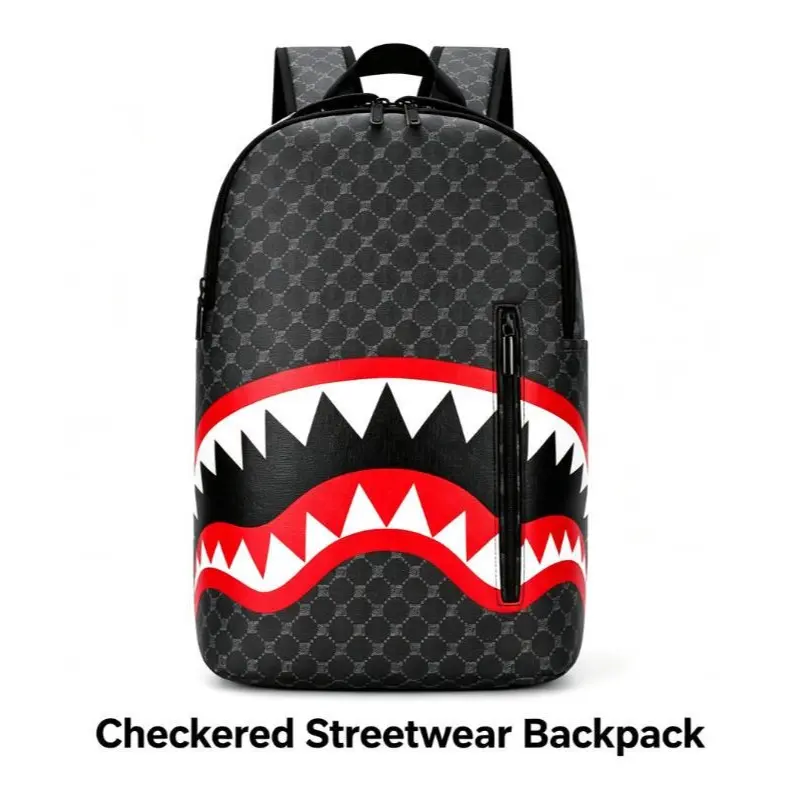 Lightweight Shark Graphic Laptop Backpack, Unisex Streetwear Backpack Fits Up to 14" Laptop, Multi-Compartment College Bag for School, Work & Daily Commute
