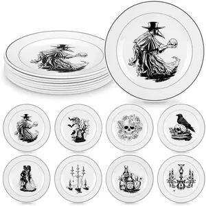8 Pcs Halloween Melamine Dinner Plates Set 8 Inch Reusable Halloween Dessert Plates Halloween Skull Salad Dishes Skeletons Plates for Indoor and Outdoor Use Halloween Dinnerware Gift