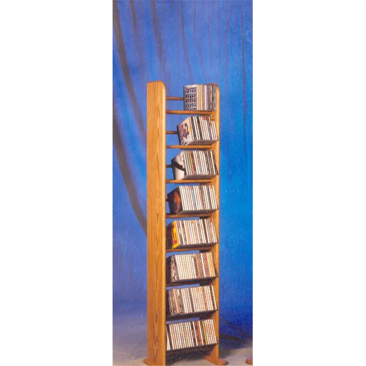 212 MAIN Handcrafted Solid Oak CD Organiser - 8-Row Dowel Tower Cabinet-Rack, Wall-Mountable Multilayer Storage with Display Shelf, Fully Assembled for Room Organization