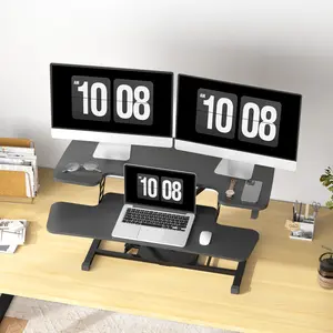 【TikTokShopBlackFriday】Height Adjustable Standing Desk Converter, Sit-to-Stand Desk Riser U-Shape with Spacious Removable Keyboard Tray, 2-Tier Desktop Computer Workstation in Black  Color