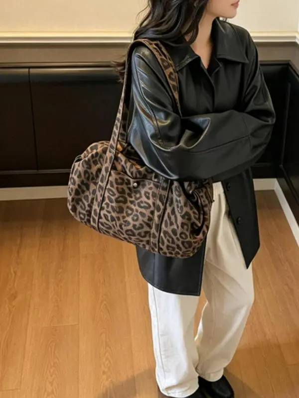 Medium Leopard Print Luggage Bag, Durable Fabric, Urban Lifestyle, Subtle Print, Unique Design, Versatile Lazy Style, Fashionable Travel Bag, Weekend Luggage Bag, Travel Duffel Bag, Duffle Bag Travel, Travel Duffle Bags
