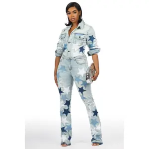 Starlena Light Wash Denim Jacket & Starlena Stacked Jean Set