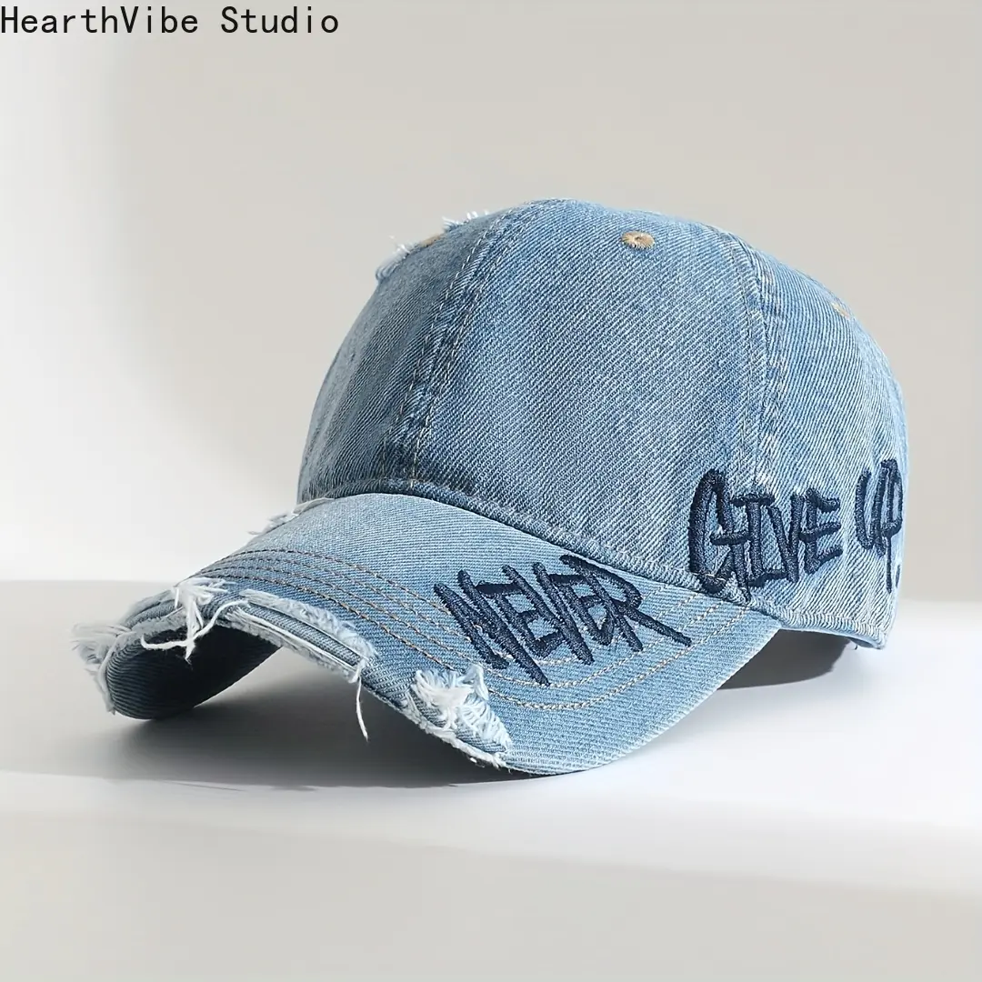 Women's 90s Vintage Trucker Hat - Retro Washed Old Blue, Accessories for Women, Letter Embroidery, Ripped Edges, Wide Brim for Small Face, Adjustable 1-Size Unisex Fit, Sun-Proof Sports Outdoor Mountaineering Cap, Trucker Hats