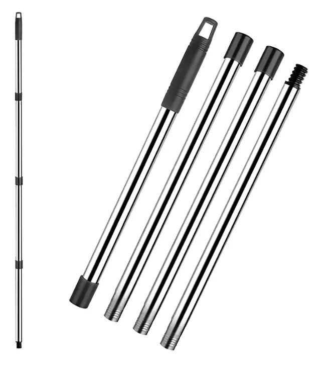 4-Section Adjustable Stainless Steel Mop Replacement Handle with Plastic Cover - Flexible, Durable, Easily Disassembled Extension Pole Mop Handle for Home Care Supplies, Easy to Store