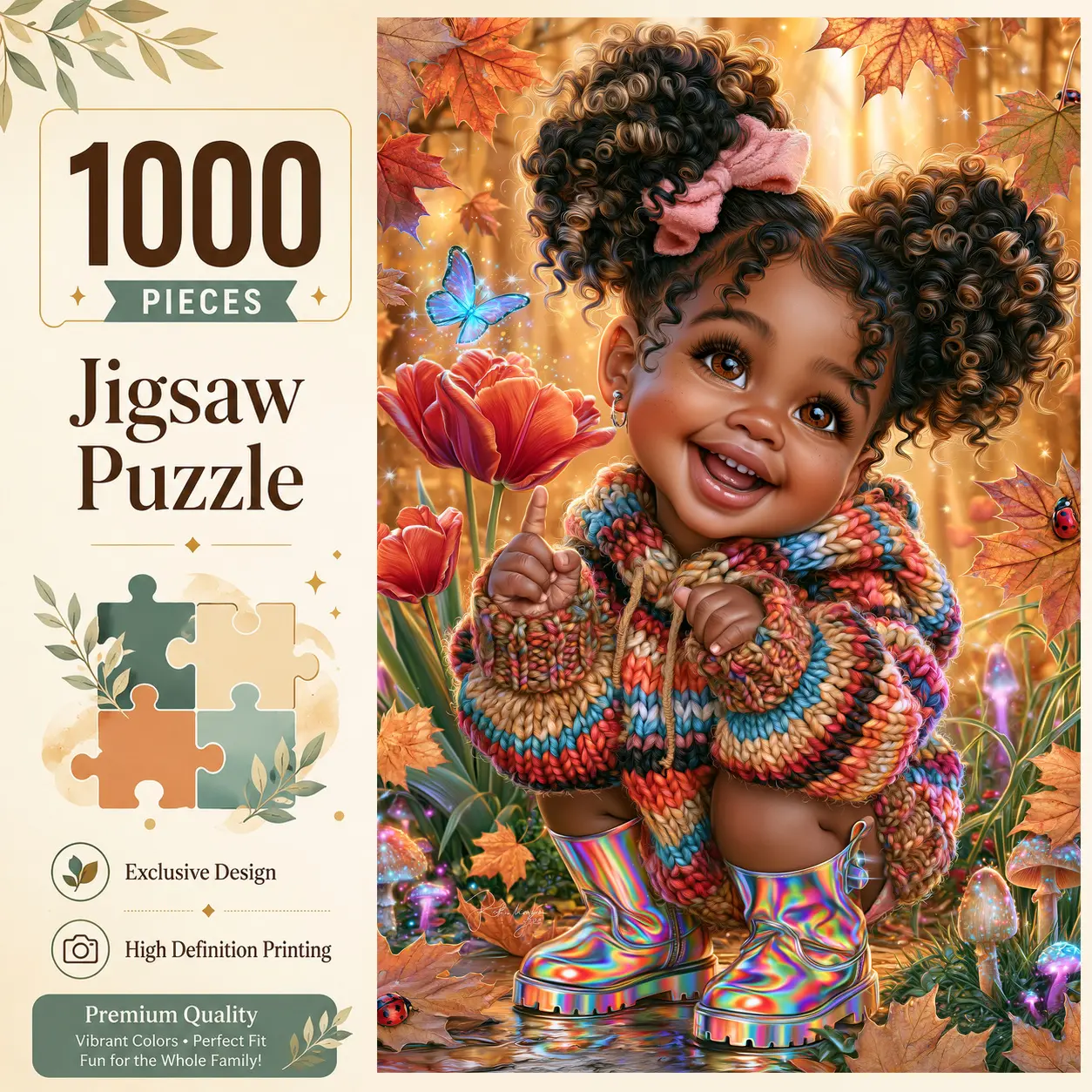 Cute Autumn Girl 1000 Pieces Jigsaw Puzzle for Adults, Colorful Fall Flower Portrait Art for Family Game Night, Relaxing Stress Relief Brain Exercise, Challenging Wall Decor Gift for Women and Seniors, 19.7x29.5inch(50x75cm)