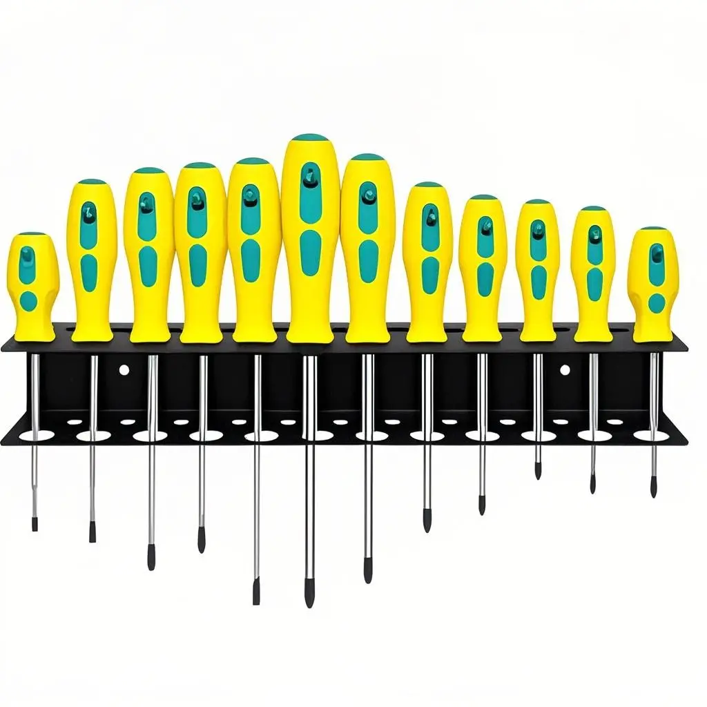 Wall-Mounted Screwdriver Holder with 23 Slots, Organized Screwdriver & Tool Storage Solution for Garages & Workbenches, Construction Tool Organizer, Metal Tool Organizer, Garage Tool Organiser