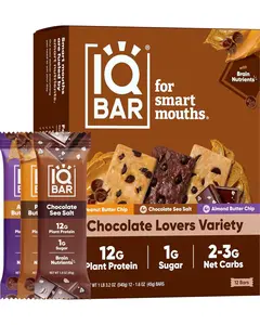 Chocolate Lovers Variety - 12-Count Low Carb - Gluten Free, High Fiber, Vegan Snacks - Low Sugar Meal Replacement