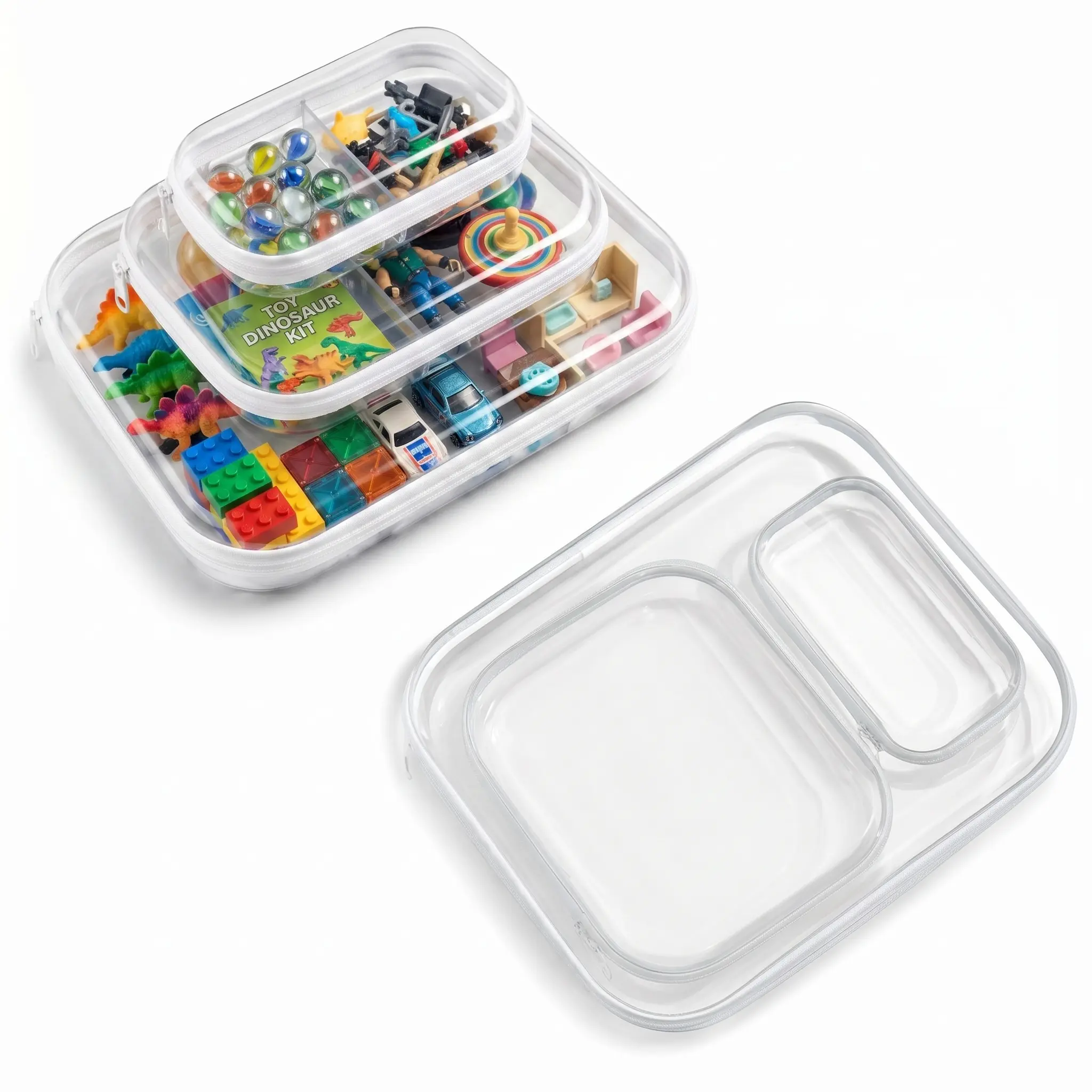 3PCS Clear Hard Shell Zippered Storage Bins, Diaper Bag Organizing Pouches, Waterproof Cosmetic Case for Travel & Home