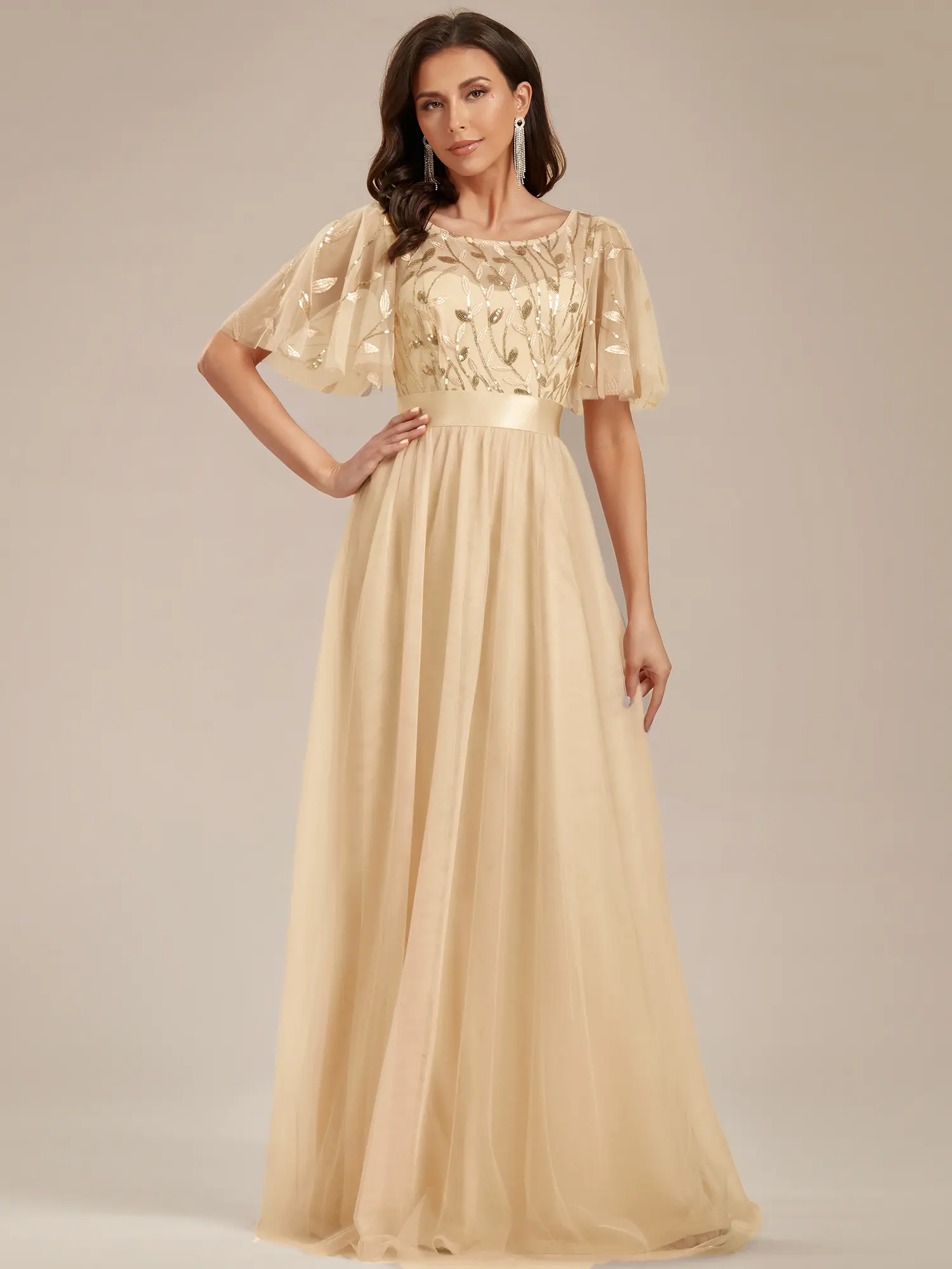 Ever-Pretty Evening dress, Fall Dress Women's A-Line Sequin Leaf Maxi Dress  , Galas & Evening dress, Formal Wear dress,,Workwear, 00904