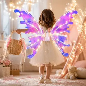 Girls' Electric Fairy Wings — Sparkling, Light-Up Butterfly Wings with LED Lights and Music. A Fun Toy for Kids, Perfect as a Costume Accessory or Gift for Halloween, Valentine's Day, Birthdays, Christmas Parties, and Princess Role-Play.