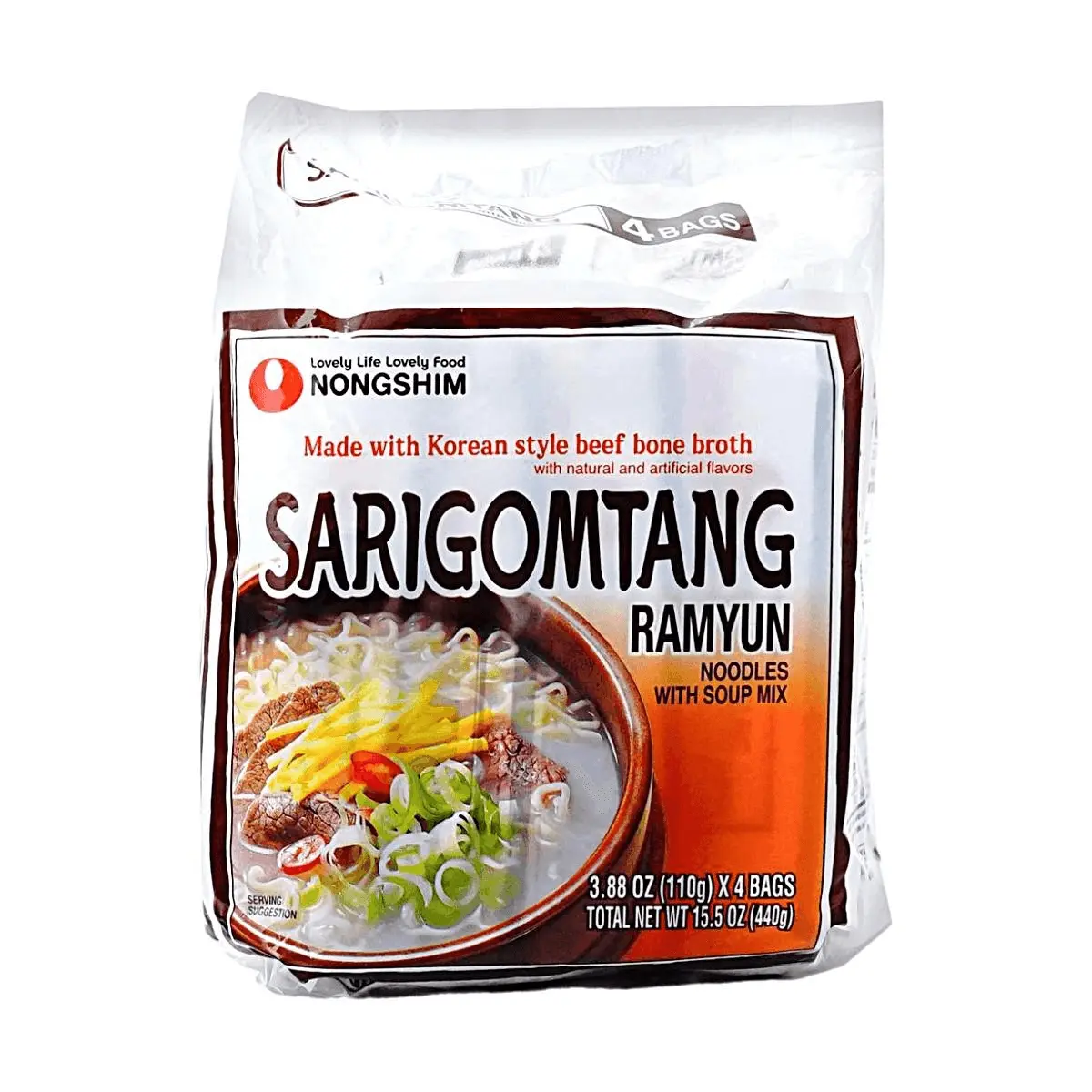 4 Pack Nongshim Gomtang Ramen 15.52 oz - Korean Beef Bone Broth Noodle Soup, Creamy Savory