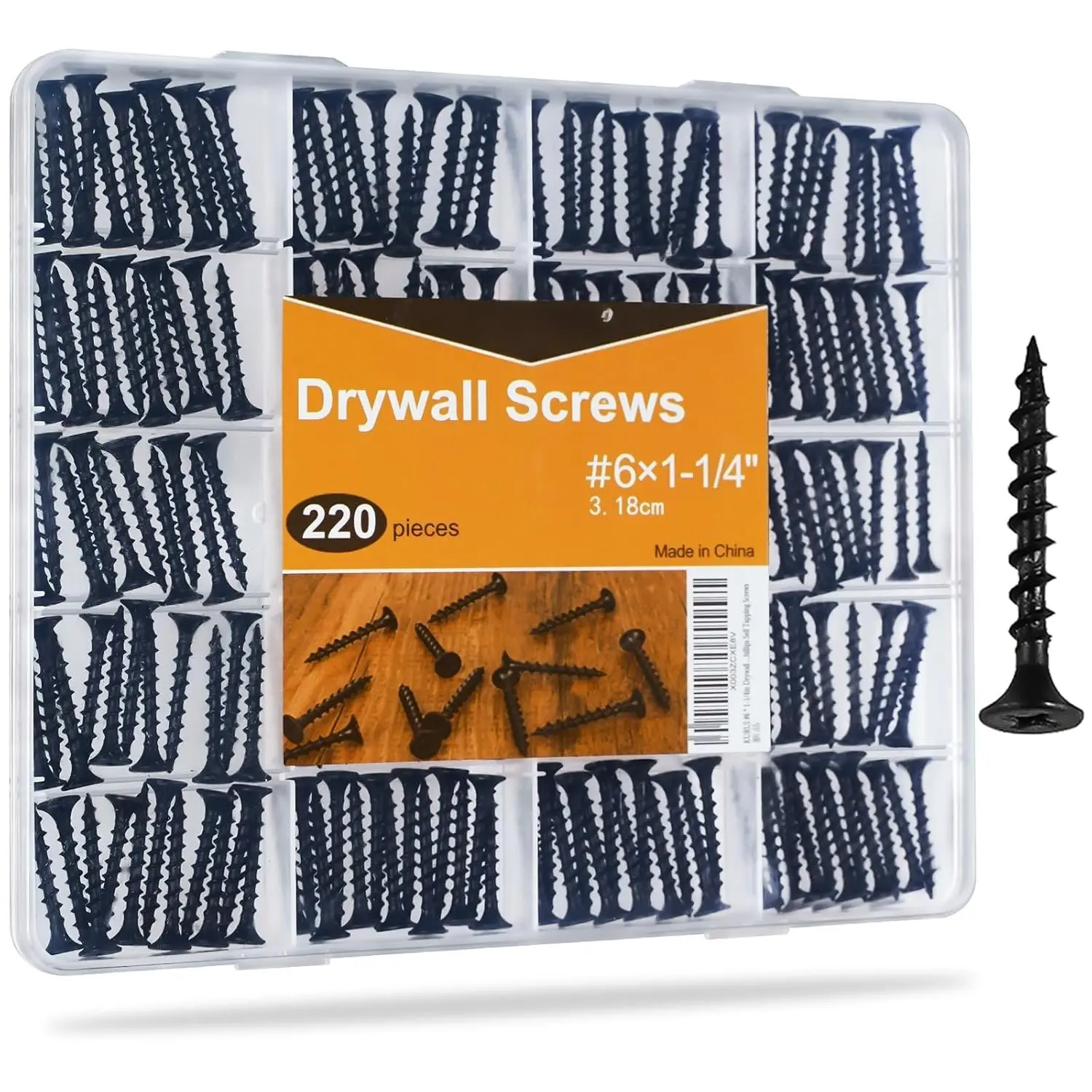 #6 * 1-1/4in Drywall Screws, Dry Wall Screws for Drywall , 220 count Coarse Thread Sheetrock Screws - Black Bugle- Phillips Self Tapping  Screws