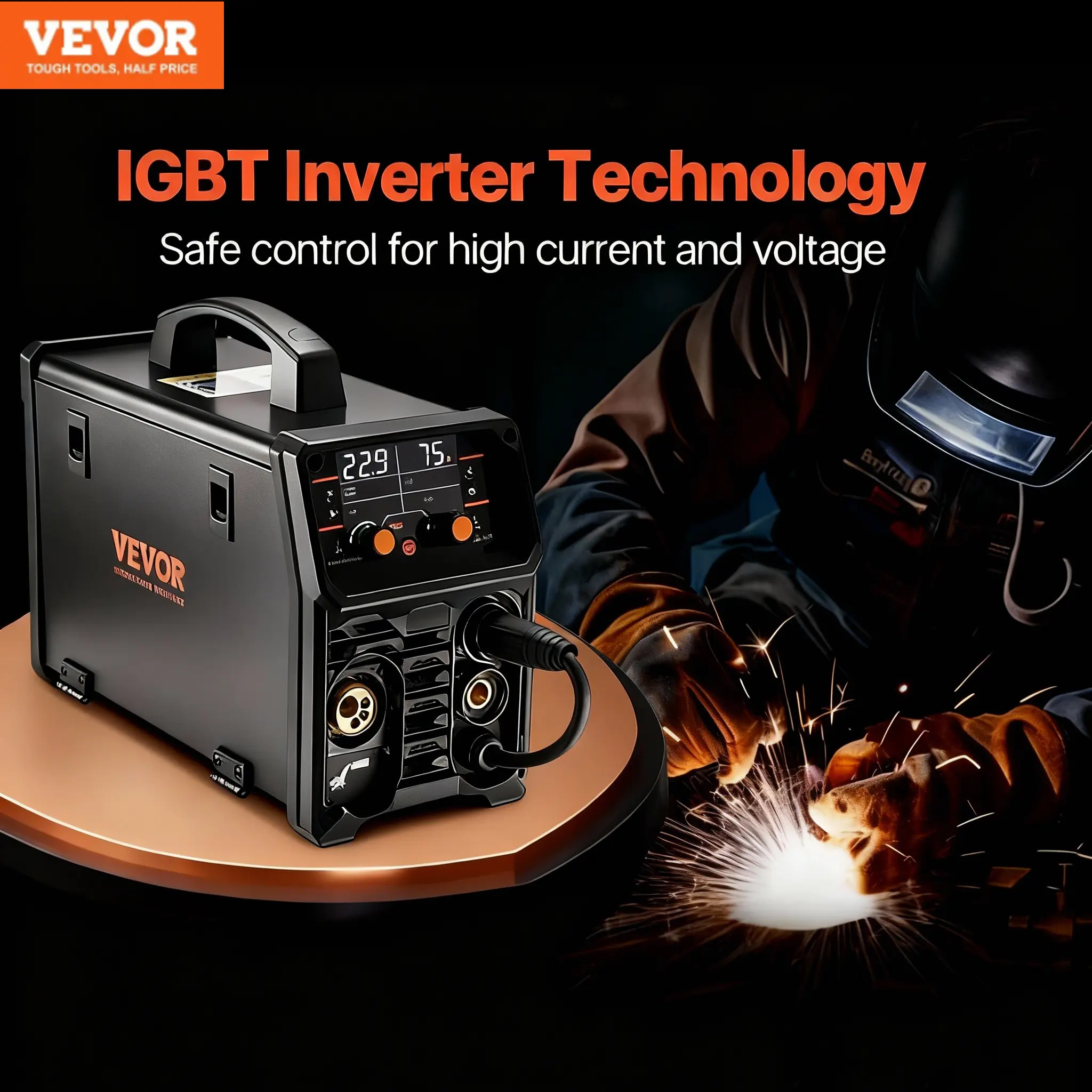 VEVOR Pro MIG Welder, 200/250A Pluse Mig Welding Machine, 5-in-1 Synergic Welder Machine MIG Pluse/Gas MIG/Flux Core MIG/Stick/Lift TIG, 110V/220V Dual Voltage Aluminum Mig Welder with LCD Screen Display
