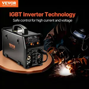 VEVOR Pro MIG Welder, 200/250A Pluse Mig Welding Machine, 5-in-1 Synergic Welder Machine MIG Pluse/Gas MIG/Flux Core MIG/Stick/Lift TIG, 110V/220V Dual Voltage Aluminum Mig Welder with LCD Screen Display