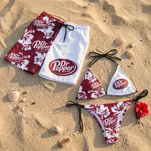 Dr Pepper Floral Couples Swimsuit Set, Couple Bikini, Matching Tito's Swim Trunks, Summer Beachwear