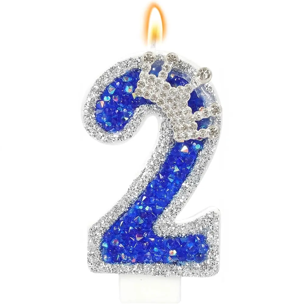 1pcs Blue birthday candle, crown candle with sequins, first cake candle, cupcake decorating party decorations, anniversary celebration supplies, Ornaments