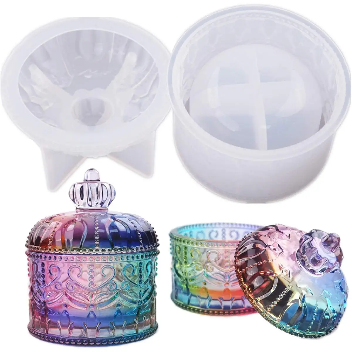 Flexible Silicone Mold Moulds Set with Lid - Round Silicone Moulds for Epoxy Casting, Candle Making, Resin Art; Includes Bottle, Canister, Gift Boxes for Display Jewelry Trinket (Toys & Hobbies DIY Supplies)