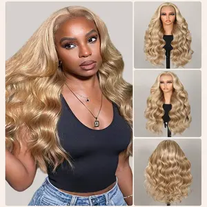 [Blonde Khaki Highlight] Megalook 13x6 Glueless Lace Frontal Hot Pop Honey Blonde Khaki Highlight Colored Loose Body Wave Wigs Realistic Hairline Beginner Friendly