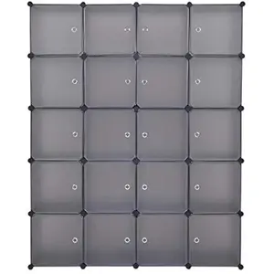 Home 20 Cube Organizer Stackable Plastic Cube Storage Shelves Design Multifunctional Modular Closet Cabinet with Hanging Rod Gray 3-7 Days Delivery