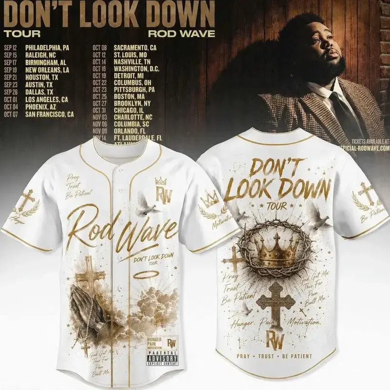 Rod Wave Album Merch Baseball Jersey, Hip Hop Graphic Button Down Shirt, Gothic Streetwear Music Fan Apparel, Unisex Concert Jersey, Rap Music Lover Gift