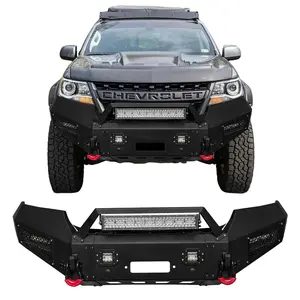 TIOYAR Steel Front Bumper Black Texture for 2015-2022 Chevrolet Colorado With Winch Plate LED Lights 2 x D-Rings Off-Road Performance