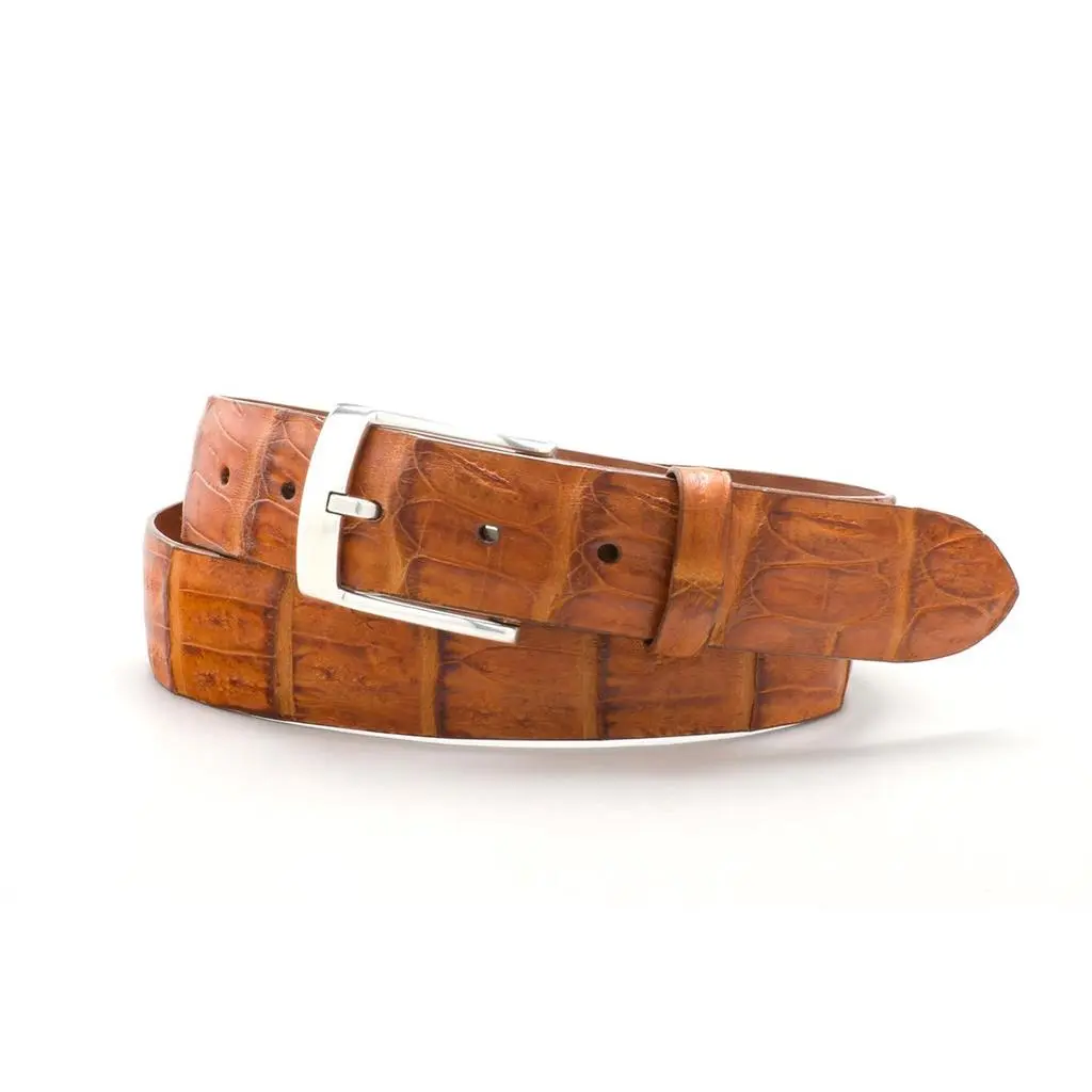 Matte Chestnut Caiman Crocodile Leather Belt with Matching Stitching (Size 34)