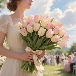 24pcs Tulip Artificial Flowers, Real Touch Arrangement Bouquet, Wedding Home Decor, Birthday Gift, Office Party, Indoor Outdoor Use, Fake Tulips, Home Decoration Bouquet