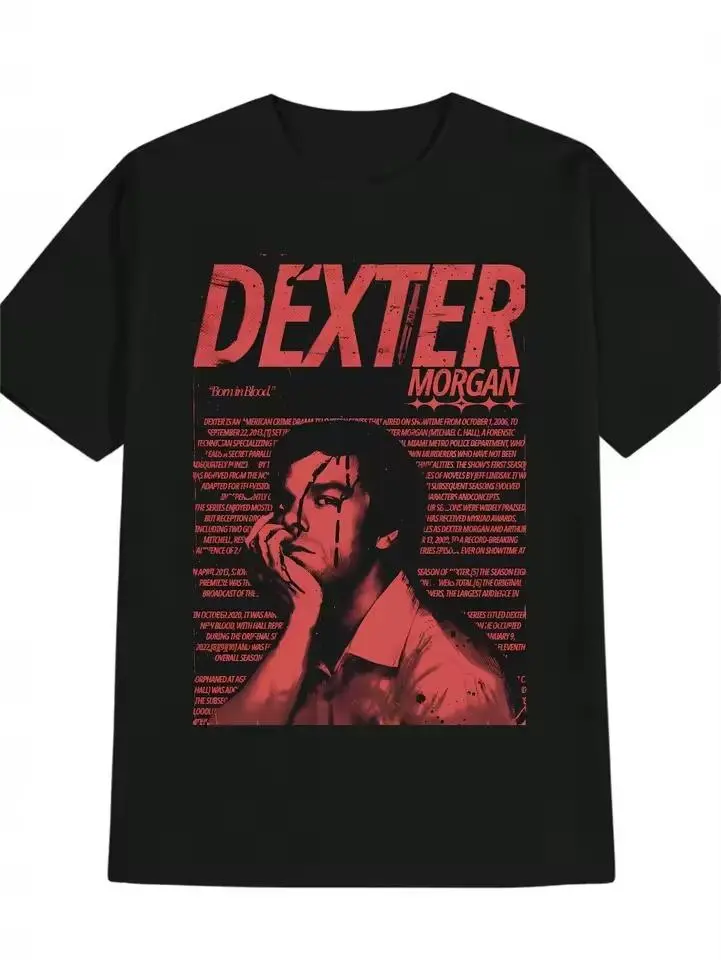 Dexter Morgan Classic TV Series T-Shirt, Retro Red Portrait Graphic Tee, Crime Drama Streetwear Shirt, Unisex Fan Gift