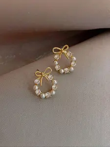 Elegant Pearl Embellished Butterfly Knot Hoop Earrings, Daily Wear Jewelry for Women, Stylish Ear Rings for Everyday Use, Perfect Gift Idea