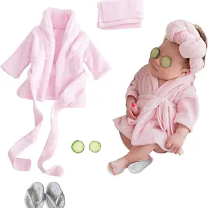 Newborn Photography Props Set, 5-Piece Cute Bathrobe & Towel Kit with Slippers, Unisex Baby Photo Accessories for Boys and Girls, Shower Caps