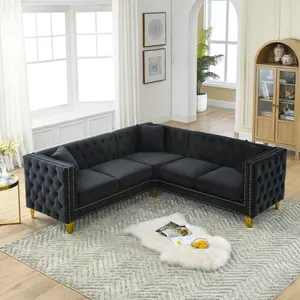 82'' Velvet Corner Sofa, L-Shaped Sectional Couch, 5-Seater Corner Sofas with 3 Cushions for Living Room, Bedroom, Apartment, Office