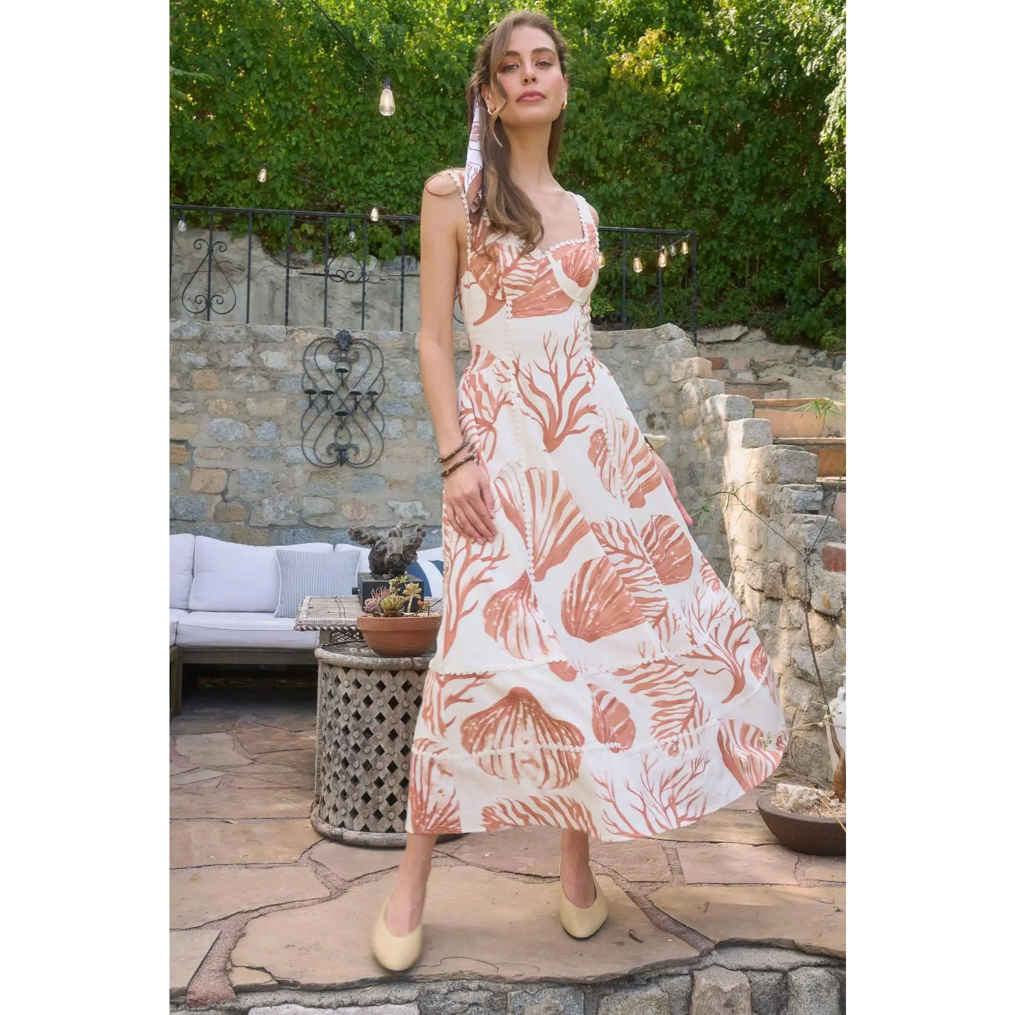 Seashell Motif Midi Dress