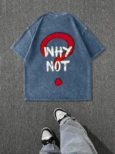 Men's Regular Fit Denim-effect Print Short Sleeve Graphic Tee, Casual Street Round Neck T-shirt for Summer, Fashion Men's Top for Daily Wear, Tropical, Cotton