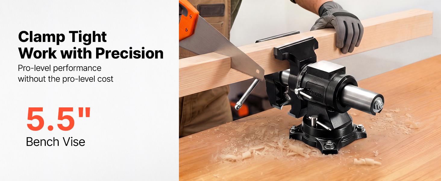VEVOR Heavy Duty Multipurpose Ductile Iron Vise, Hardware Repair Tool with 5.5" Jaw Width, 5" Max Jaw Opening, 2.76" Throat Depth, 3.11"x2.56" Anvil, Lead Screw, 360° Swiveling Base & Locking Head, for Drilling, Pipe Cutting