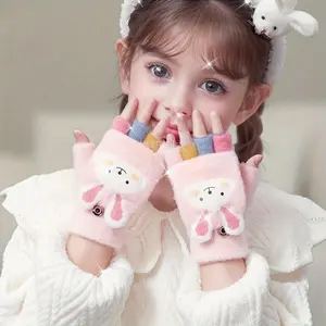 New1 Pair Fleece-Lined Cozy Design Half-Finger Flip Gloves, Warm Winter Outdoor Play and Daily Use -4 °