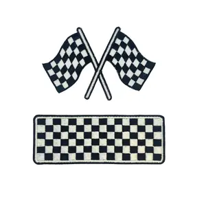 2PC Checkered and Racing Flag Iron on Sew on Patch for Uniforms and Clothing