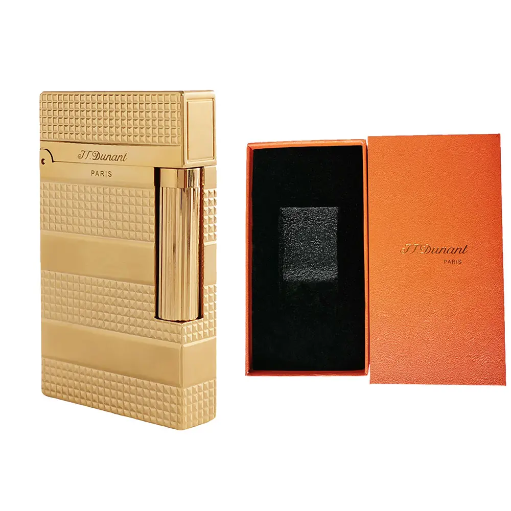 Dunant Classic Patterned Gold-Tone Solid Brass Refillable Mechanical Flint Lighter, Guilloché Engraving Brushed Metallic Soft Flame Accessory, 65×37×10 Mm, 135 g Approx., No Fuel, Ideal for Gifting (Lighter Accessories for Home Supplies)