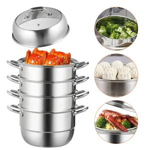 VEVOR Dumpling Steamer Stainless Steel 5 Titer Stainless Steel Steamer Work For Cooking 30cm/11.8inch Food Steamer Pot with Gas Electric Grill Stove Top (Dia 30cm)VEVOR Super Brand Day