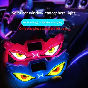 Solar/USB Powered Demon Eye LED Car Warning Light Universal Auto Decorative Strobe Light with Suction Cup No Wiring Installation